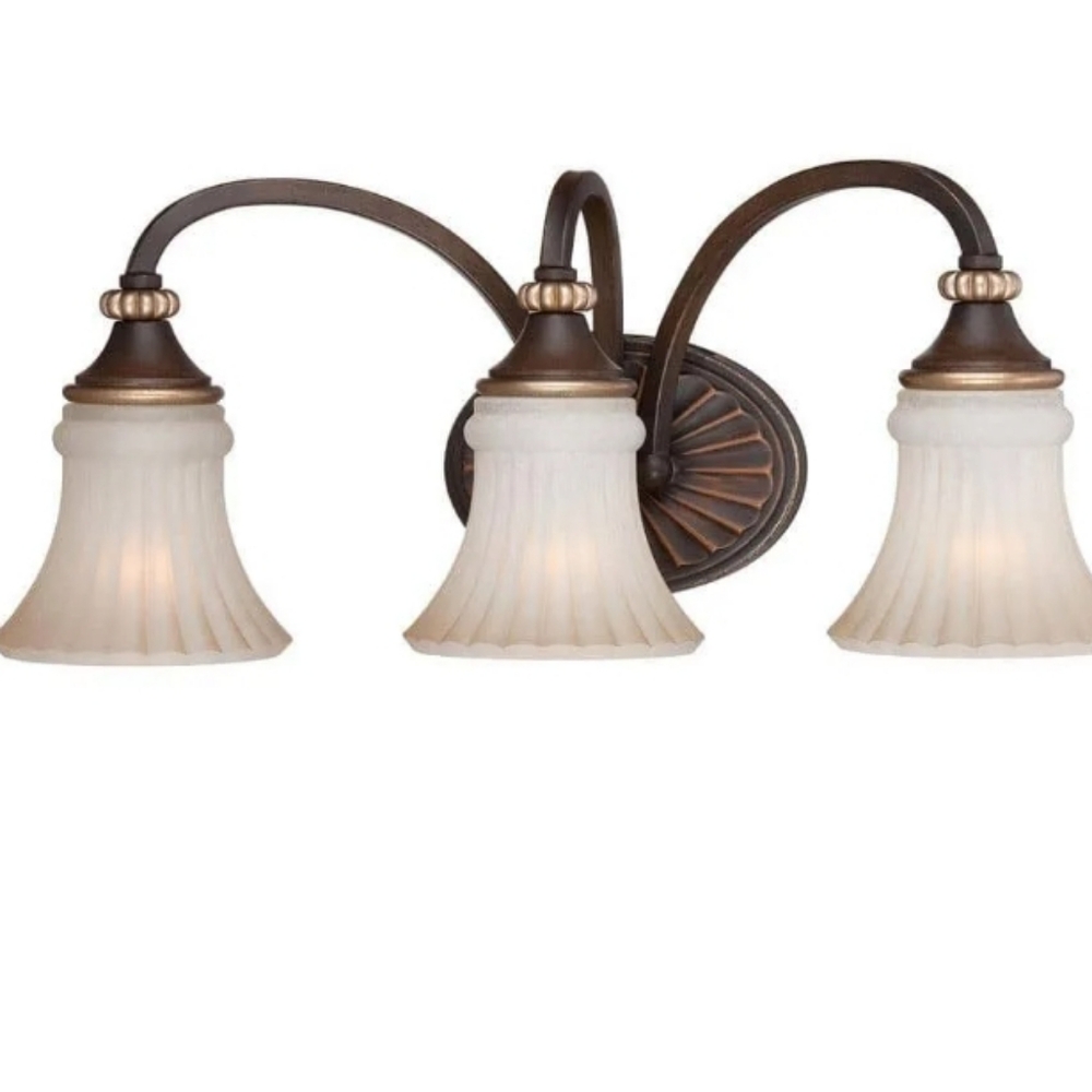 Bronze & Gold Bathroom Vanity Light Fixture, Modern 3- Light Antique - Picture 3 of 16